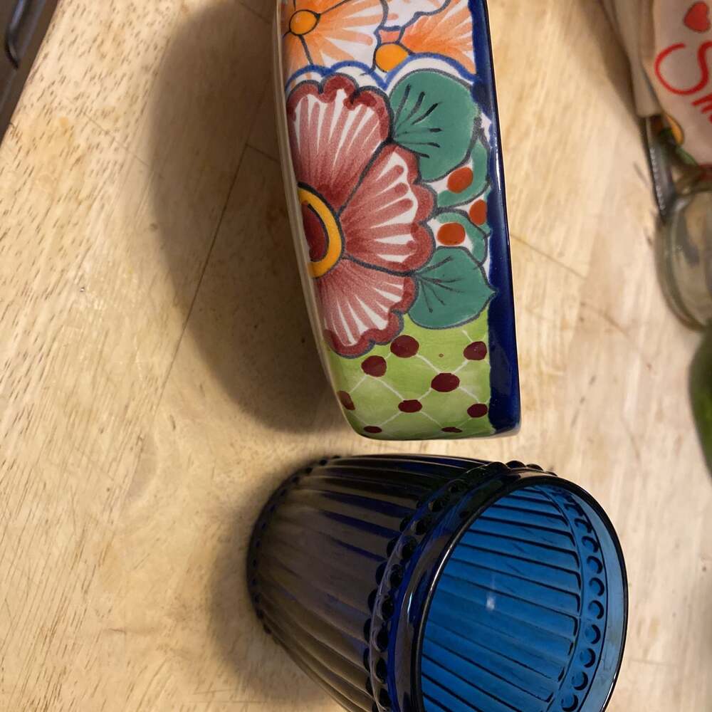 Mexican Blue Orange Pottery Talavera SOAP DISH (4x6)2 inch deep -Flower Print wi